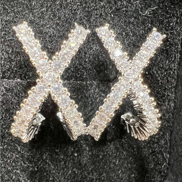 NIB Stamped 925 Sterling Silver & Zircon Criss Cross Letter X Drop Earrings - Picture 2 of 14
